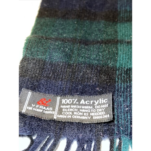 V. FRAAS Black Green checkered 100% acrylic Ran 50 In X 11.5 scarf - Picture 2 of 4
